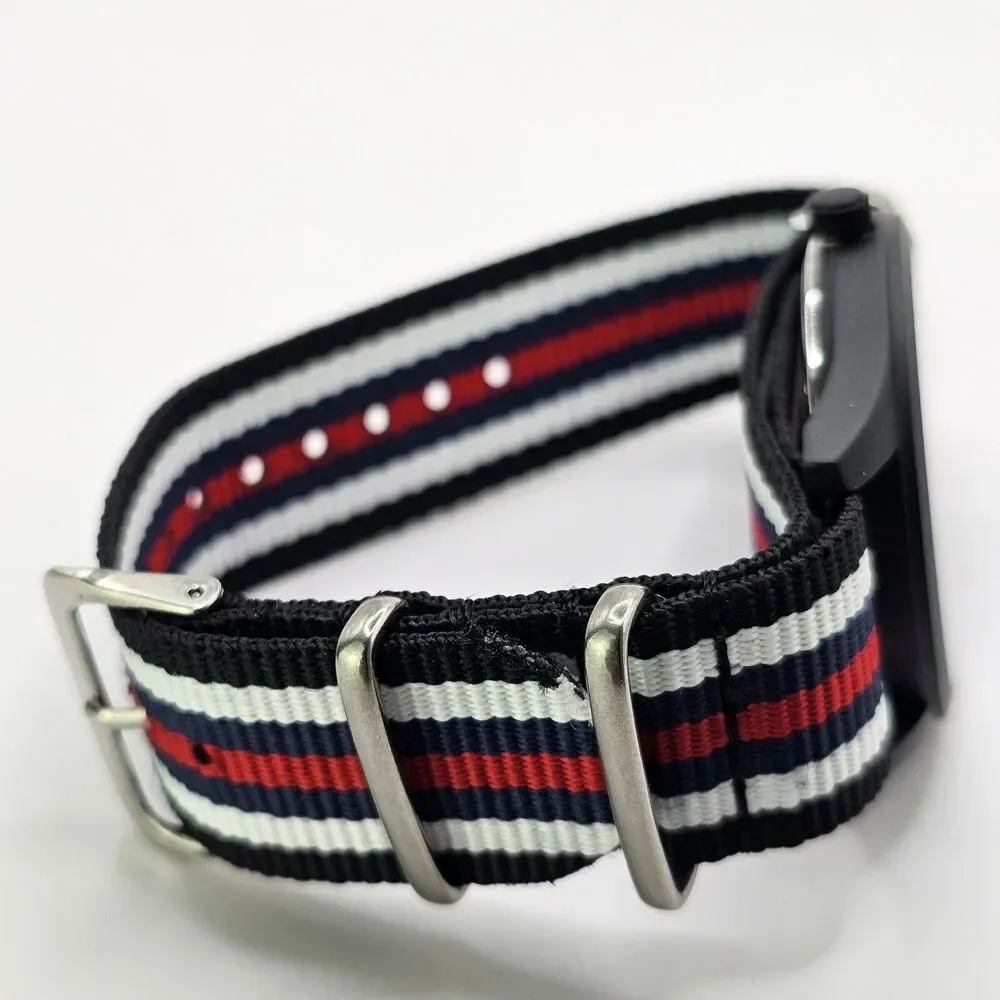 Men's Military Field Watch 42MM Black Case Black Dial Multicolor‎ Canvas Band